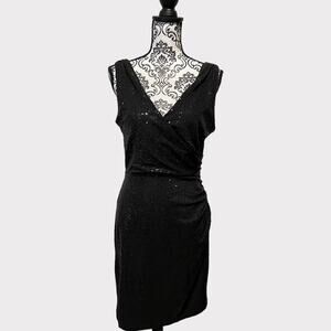 Betsy & Adam NWT Black Sequin Faux Wrap Dress size 8